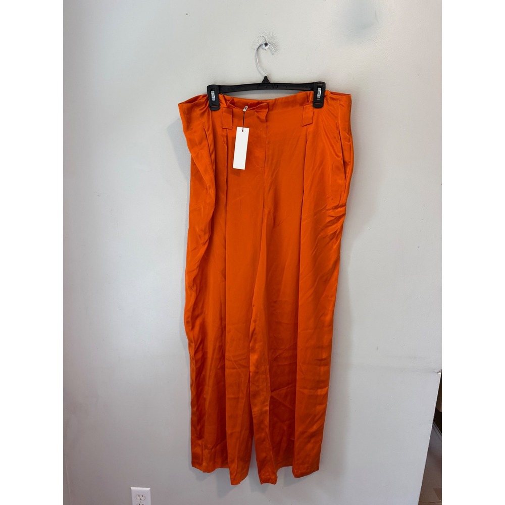 L'AGENCE Orange Satin Wide Leg Pleated Trousers High Rise Pants Size 14 NEW